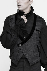 Gilet gothique pour homme en velours noir asymétrique plissé avec boucle à la taille